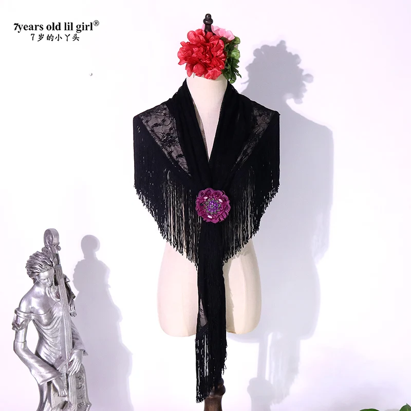 Flamenco Dance Dreieck Schal Schal Frauen Spitze Schals Schal Poncho Luxus Pashmina Quaste Mantel CA14 Image
