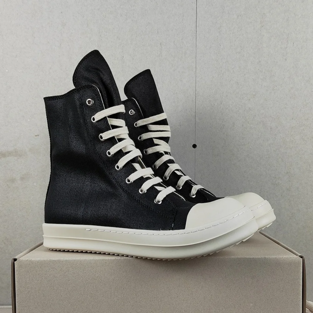 R-o Ankle Boot Herren High Top Schuh Schwarz Canvas Damen Sneaker Freizeitschuhe Gewachste Canvas Sneakers Reißverschluss Schnürstiefel