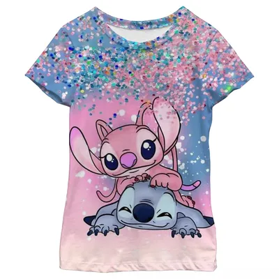 New Kawaii Lilo Stitch Cartoon T Shirt Children Kids Stitch Cute Manga T-shirt Y2k Graphic Tshirt