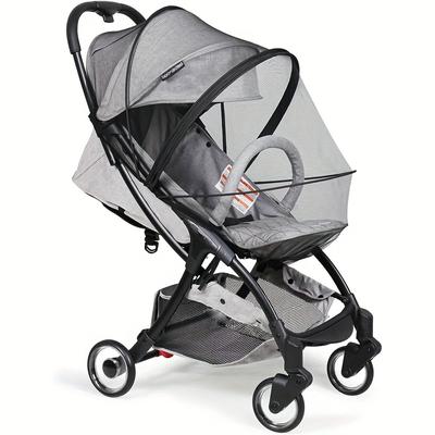 TEMU 1pc Universal Stroller Mosquito Net Sunshade With Zipper Window, Breathable Travel Outdoor View Mesh Wind Protection Cover, Hand Wash Only Synthetic Material - Grey