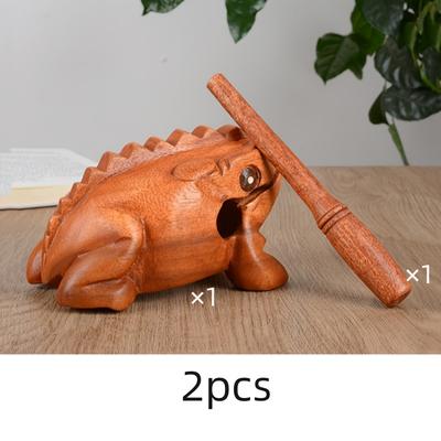 TEMU 2pcs Set, Including 1 Frog Instrument And 1 Percussion Stick For Instruments, Handmade Wooden Frog Instrument - Percussion Sound Block Toy, For Home And Office Decoration, Dark Brown