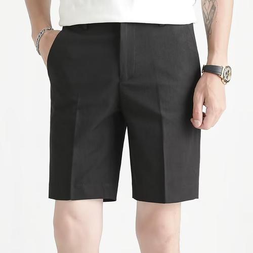 Men's Shorts Dress Shorts Pocket Straight Leg Plain Comfort No-Iron Full Length Office Business Daily Fashion Streetwear Black White