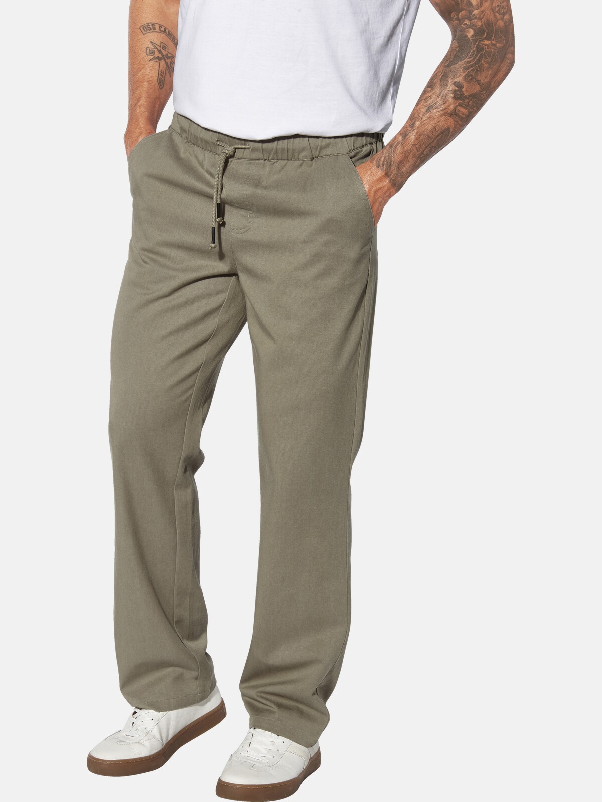 Schlupfhose JAN VANDERSTORM "Doppelpack Hose KJARTUR", Herren, Gr. 72, N-Gr, schwarz (schwarz khaki), Obermaterial: 50% Baumwolle CO. 50% Lyocell CLY., comfort fit, Hosen Schlupfhose