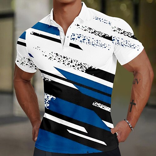 Herren Geometrisch Linie Polo Kurzarm Polo-Shirts Hemden mit Kragen Lässig Business-Casual Schule Outdoor Sport Alltagskleidung 3D-Druck Sommer Schwarz Rote Blau Image