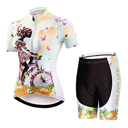 21Grams Damen Radtrikot mit Radhose fahrradbekleidung set Kurzarm MTB Mountain Rennrad Grün Blau Purpur Blumen Pflanzen Fahhrad Sportkleidung Atmungsaktiv Anatomisches Design Rasche Trocknung / Image