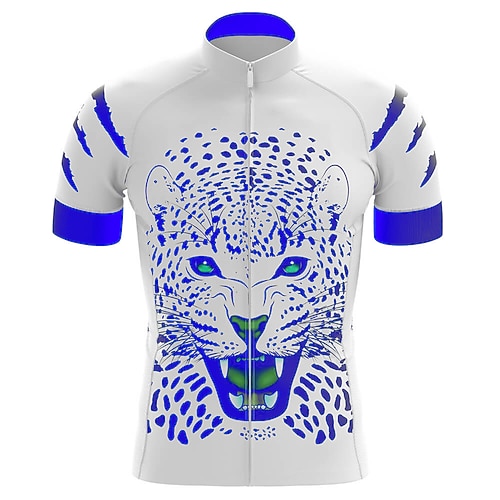Herren Radtrikot Geometrisch Tiger Kurzarm Fahhrad Oberteil mit 3 Gesäßtaschen Mountainbike MTB Straßenradsport Schnelltrocknend Reflektierende Streifen Rückentasche Feuchtigkeitsableitend Sport Wei Image