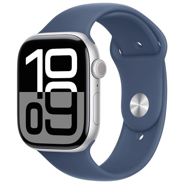 Apple Smartwatch Apple Watch Series 10 46 mm Aluminium Silber (GPS) Sportarmband denim grün Image