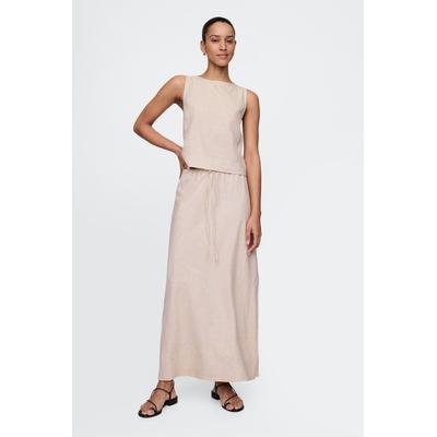 Gap Womens Beige Heavyweight Linen-Blend Midi Skirt - Beige