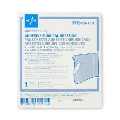 Medline Sterile Adhesive Surgical Dressing, 4" x 6" with 4" x 3" Pad, 25/BX (NON4311Z)