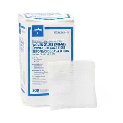 Medline Woven Nonsterile Gauze Sponges, 8 Ply, 4" x 4", 200/PK (NON25408H)