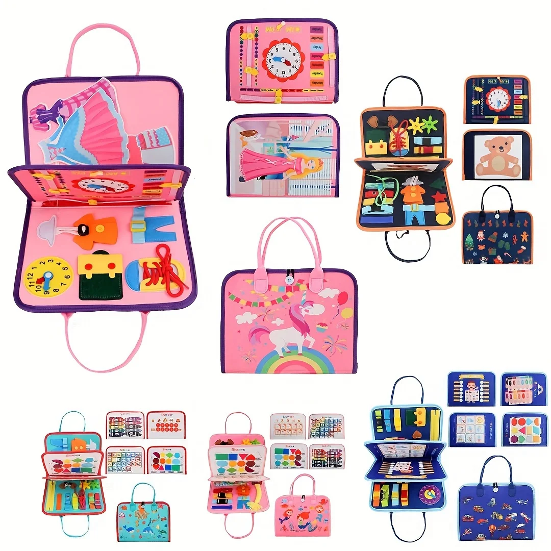 Montessori-Arbeitsbrettspielzeug für Kinder, Mädchen und Jungen, sensorisches Buch für Kindererziehung im Vorschulalter zum Erlernen der Feinmotorik Image