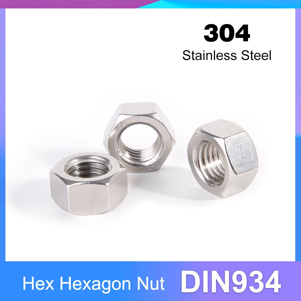 Sechskant-Sechskantmutter aus Edelstahl 304, hochwertige Metallmuttern M3, M4, M5, M6, M8, M10, M12, M14, M16, DIN934 Image