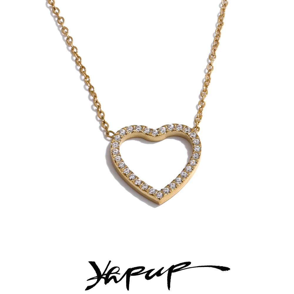 Yhpup 2025, Valentinstagsgeschenk, glitzernder Zirkonia, hohle Hitze, Liebe, Halskette, Anhänger, Damen, Edelstahl, romantischer Schmuck Image