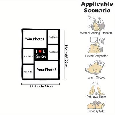 TEMU Personalized Valentine's Day Flannel Throw Blanket - Custom Photo & Name, Soft & Cozy, Perfect Gift For , Ideal For Couch, Bed, Office, Camping & Travel Image