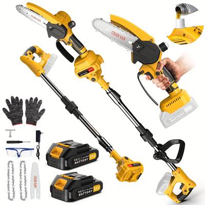 TEMU 2-in-1 6-inch Cordless Pole Saw And Brushless Mini Pole Chain Saw, With 2 21v Battery Powered Tree Trimming Pole Saw, Small Pole Saw With 6-inch Image
