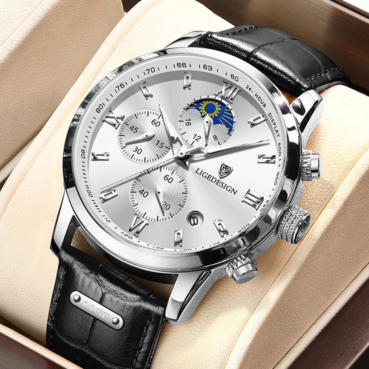 LIGE Lederband Mann Uhr Mode Sport Leucht Kalender Herren Uhr Wasserdicht Quarz Uhren Männer Luxus Chronograph Uhr Image