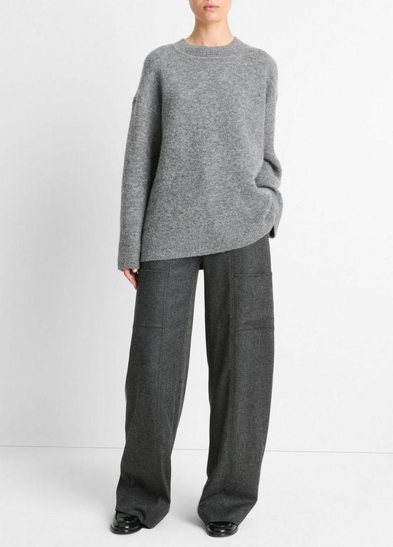 Textured Soft Sculpted Crew Neck Sweater - Gray - Vince Knitwear
