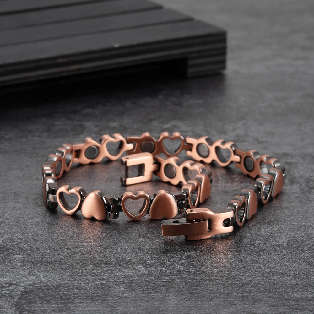 Braccialetto magnetico per le Donne di Cuore di Rame Puro del Braccialetto di Energia di Guarigione di Collegamento Chain Dell'annata Braccialetti di Rame Magnetico Terapia Arthr