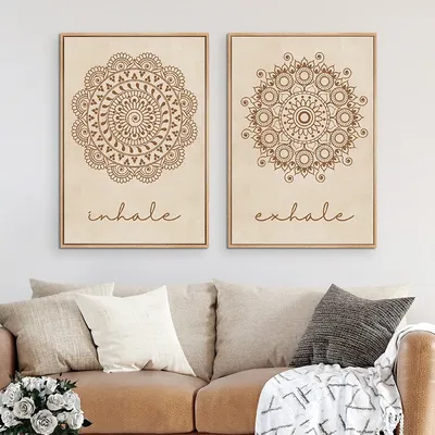 Abstract Mandala Wall Art Yoga Beige Bohemia Prints Inhale Exhale Canvas Painting Posters Line