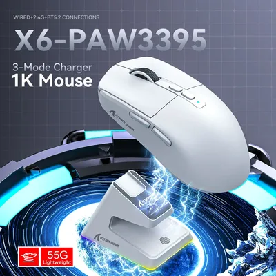 Attack Shark X6 Bluetooth Mouse , PixArt PAW3395, Tri-Mode Connection, RGB Touch Magnetic Charging