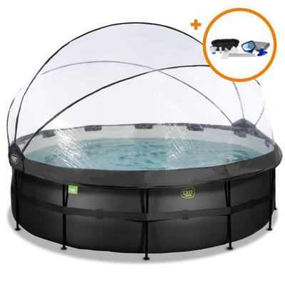 Framepool EXIT "»Black Leather Pool«", schwarz, H:330cm Ø:470cm, Schwimmbecken, mit Sandfilterpumpe und Abdeckung und Zubehörset - schwarz Image