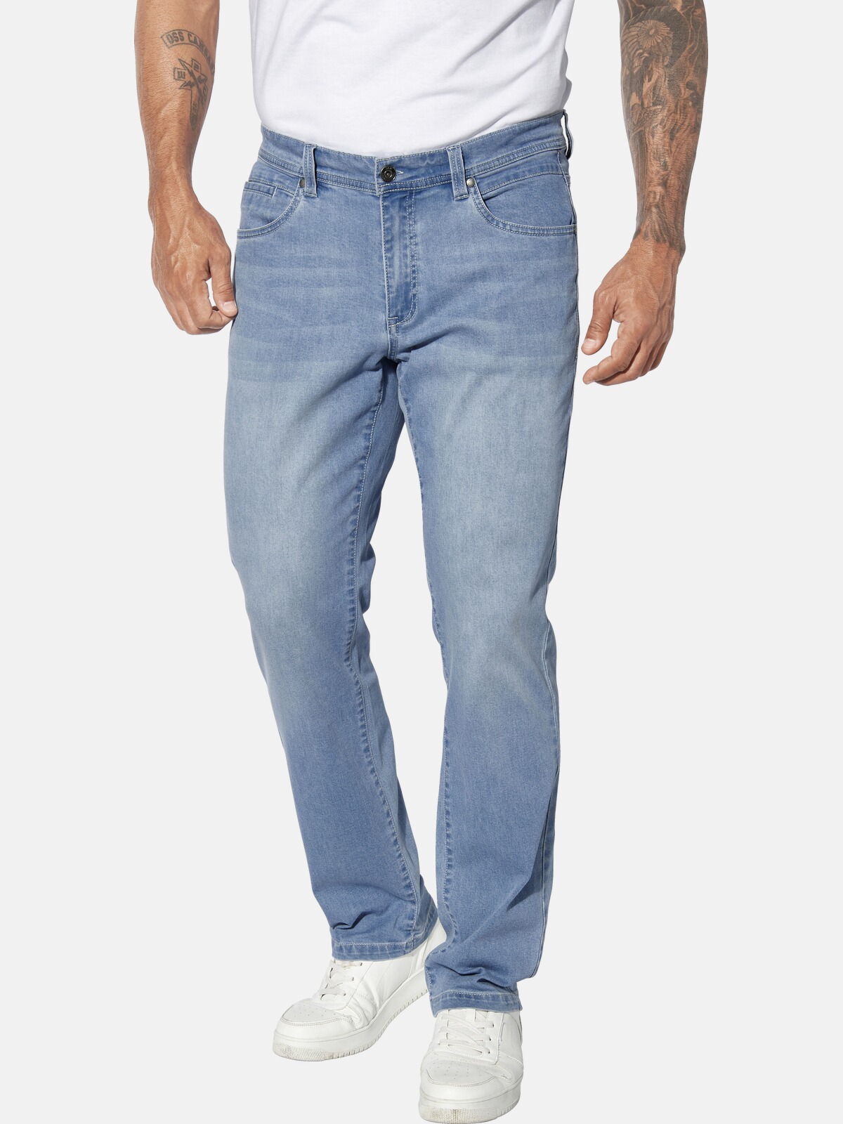 5-Pocket-Jeans JAN VANDERSTORM "Tiefbundjeans BJOWID", Damen, Gr. 29, N-Gr, blau (hellblau), Obermaterial: 64% Baumwolle CO. 31% Polyester COOLMAX PES(Coolmax). 4% Viskose CV. 1% Elasthan EL., Jeans 5-Pocket-Jeans Image
