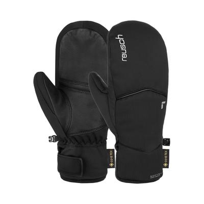 Fäustlinge REUSCH "Amira GORE-TEX Mitten", Damen, Gr. 7,5, silber (schwarz, silberfarben), 55% Polyester, 28% Polyamid, 10% Ziegenleder, 7% Elasthan, unifarben, feminin, Handschuhe, extra warm, wasserdicht und atmungsaktiv Image