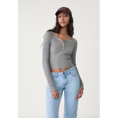 Stradivarius V-neck sweater with buttons Dark grey XL