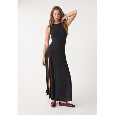 Stradivarius Flowing midi dress with slit Black L