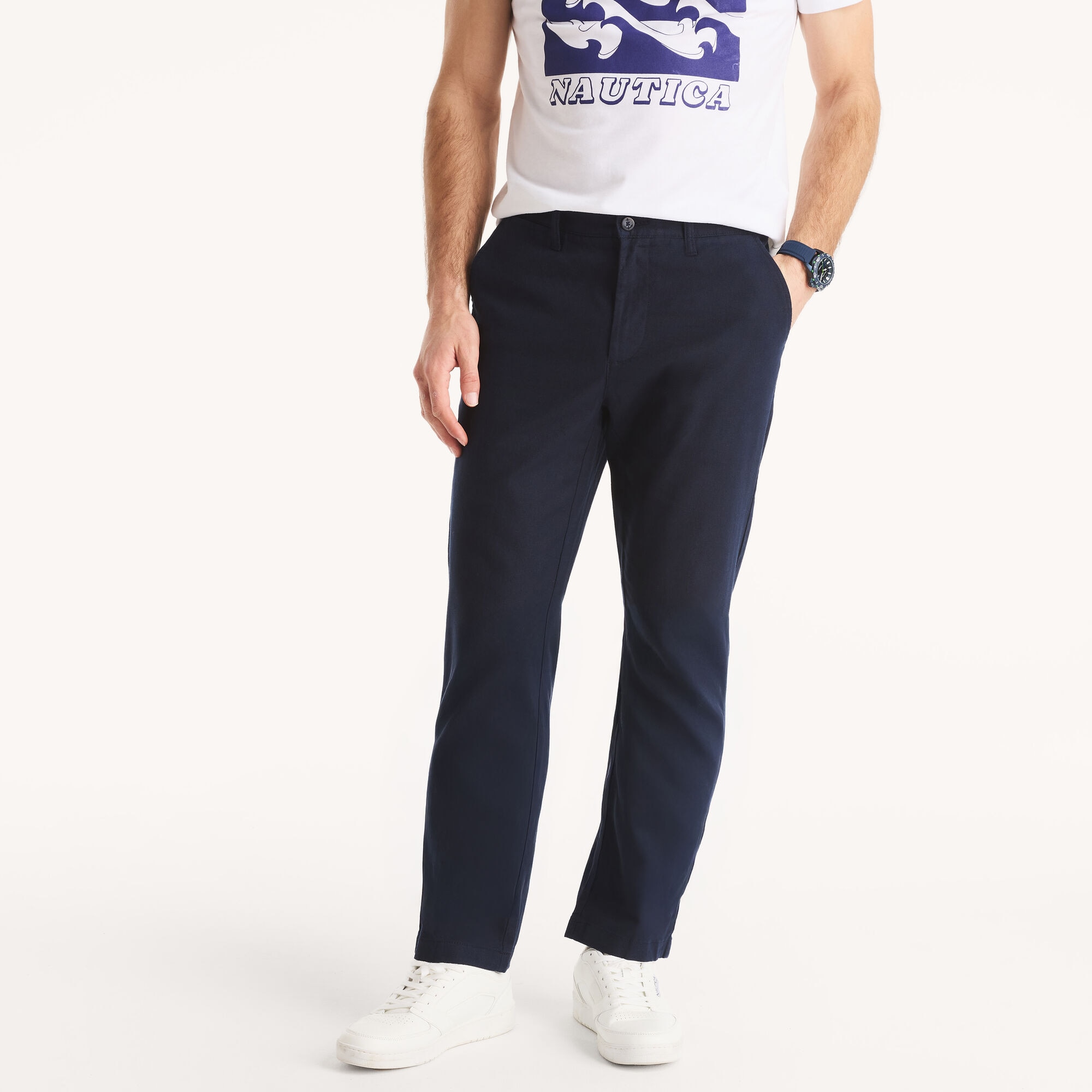 Nautica Men's Flat Front Linen Deck Pant 482 (Stellar Blue Heather), 36x34