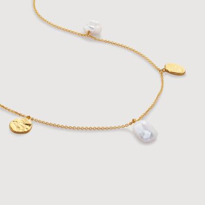 Gold Capri Keshi Pearl Station Chain Necklace Pearl