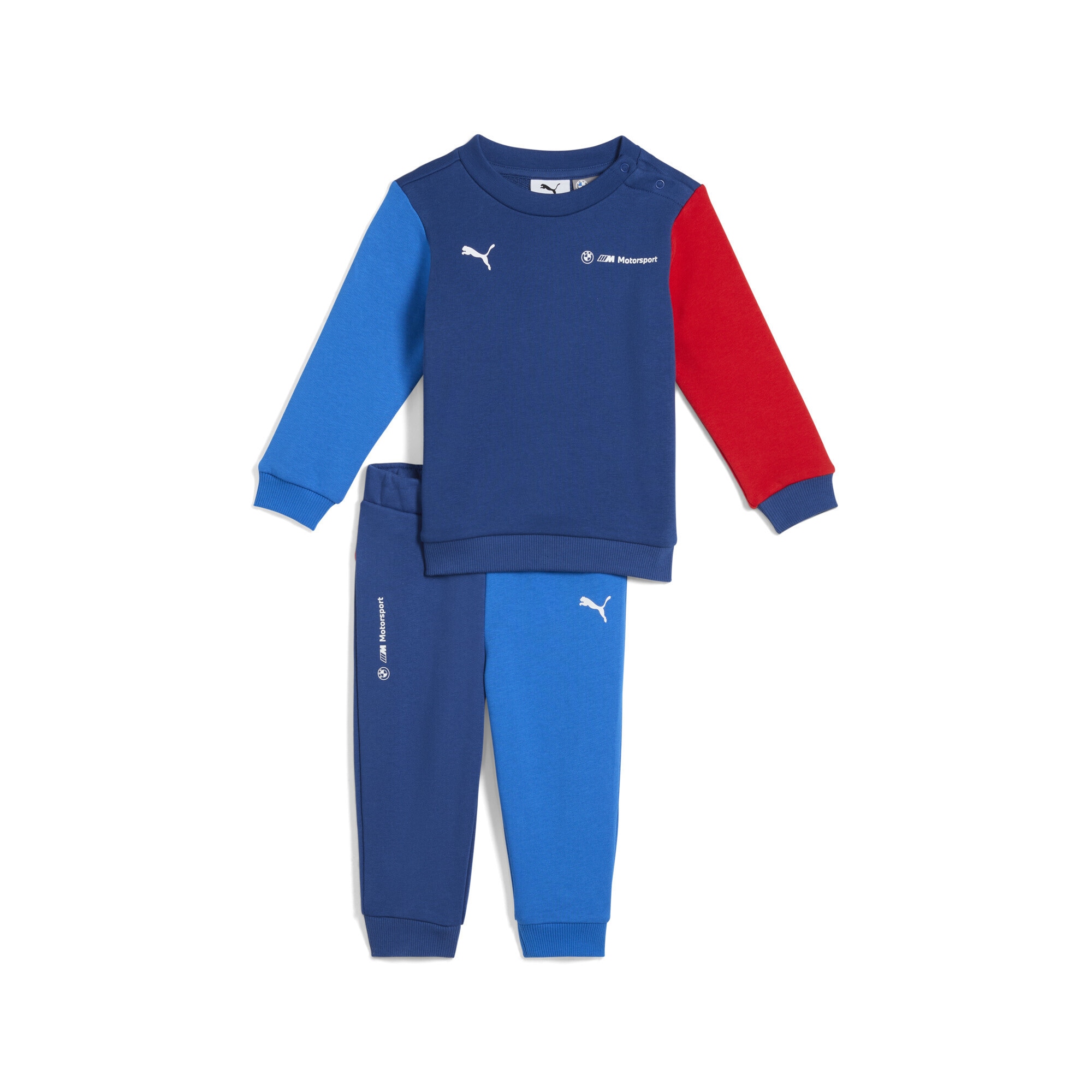 Sportanzug PUMA "BMW M Motorsport Jogginganzug Klein Kinder", Kinder, Gr. 80, blau (pro blau m color), Obermaterial: 32% Polyester, 68% Baumwolle; Rippe: 3% Elasthan, 97% Baumwolle, Sportanzüge Image