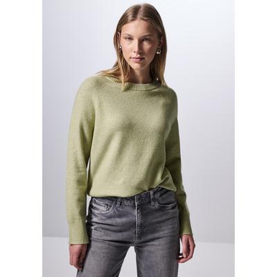 Strickpullover STREET ONE STUDIO, Damen, Gr. 46, mild grün meliert, Web, 37% Baumwolle, 34% Polyacryl, 26% Polyester, 3% Elasthan, unifarben, casual, normal normal, Rundhals, Langarm Bündchen, Pullover, im soften Baumwoll-Mix Image