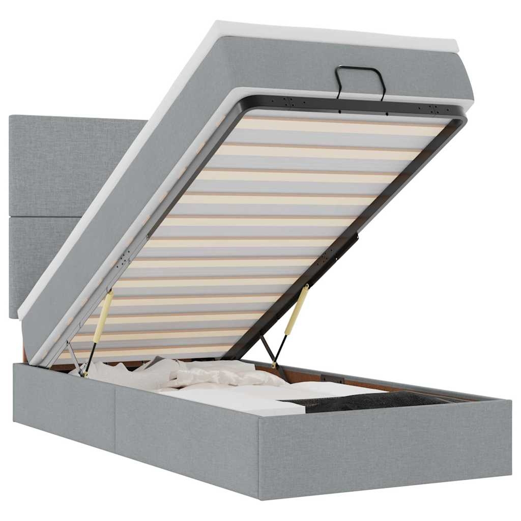vidaXL Ottoman-Bett mit Matratze & LEDs Hellgrau 100x200 cm Stoff Image