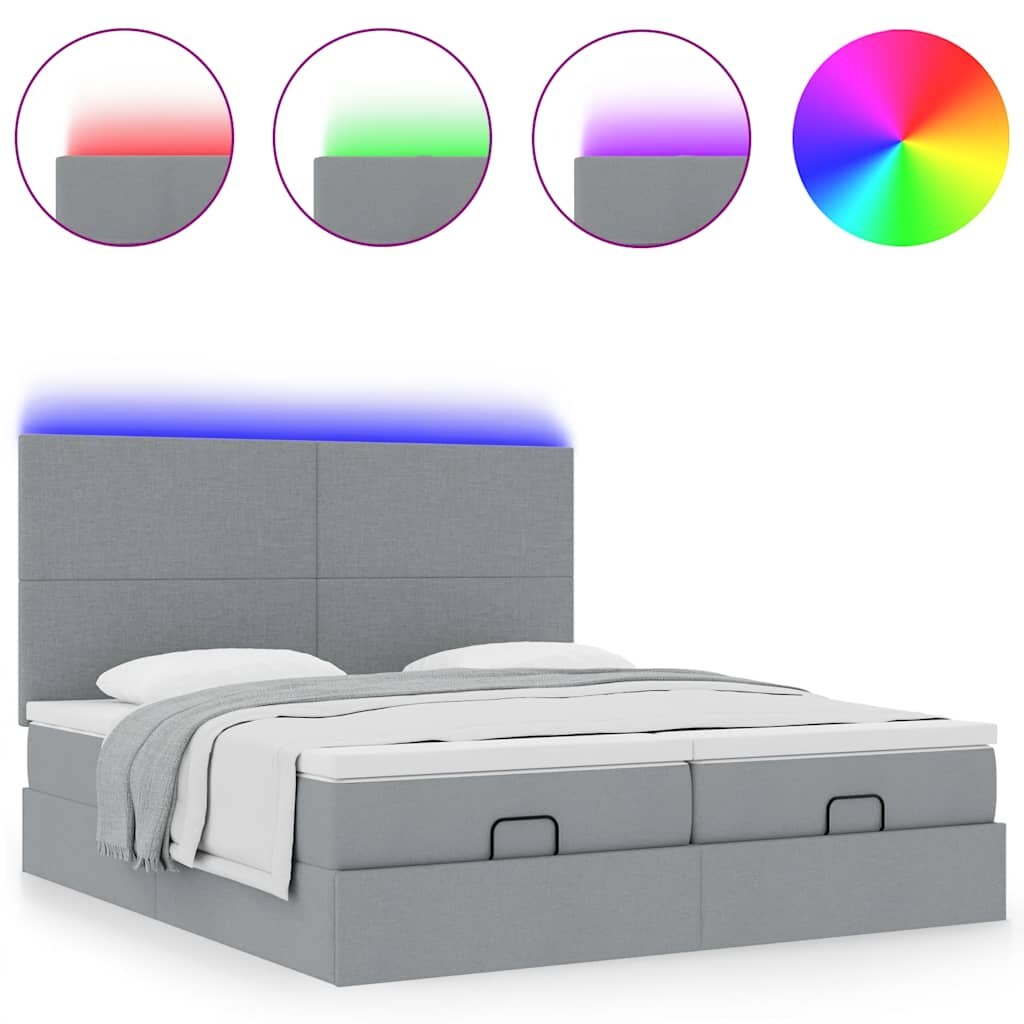 vidaXL Ottoman-Bett mit Matratzen & LEDs Hellgrau 200x200 cm Stoff Image