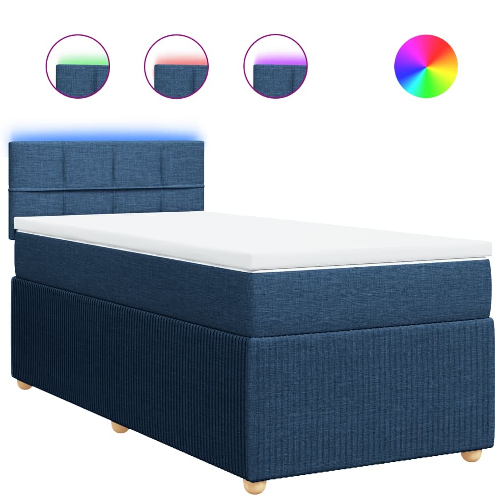 vidaXL Boxspringbett mit Matratze Blau 90x200 cm Stoff Image