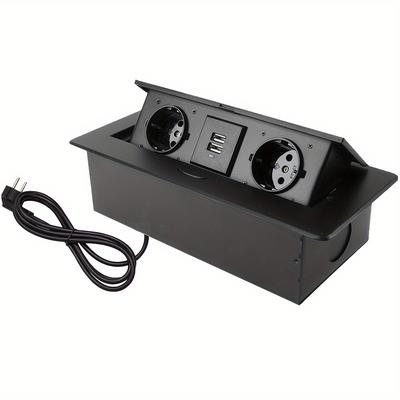 TEMU Retractable Socket, Desk Socket, Retractable Built-in Socket, 2 Usb Socket, With Optinal Cable, Space Saving For Worktop, Office, Conference Room, Black Christmas Image