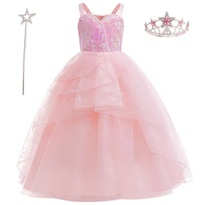 Mädchen Karneval Magischer Film Hexe Glinda Cosplay Kleid Kinder Rosa Prinzessin Kostüm Elegante Hochzeit Blumenmädchen Hosenträgerkleider Image