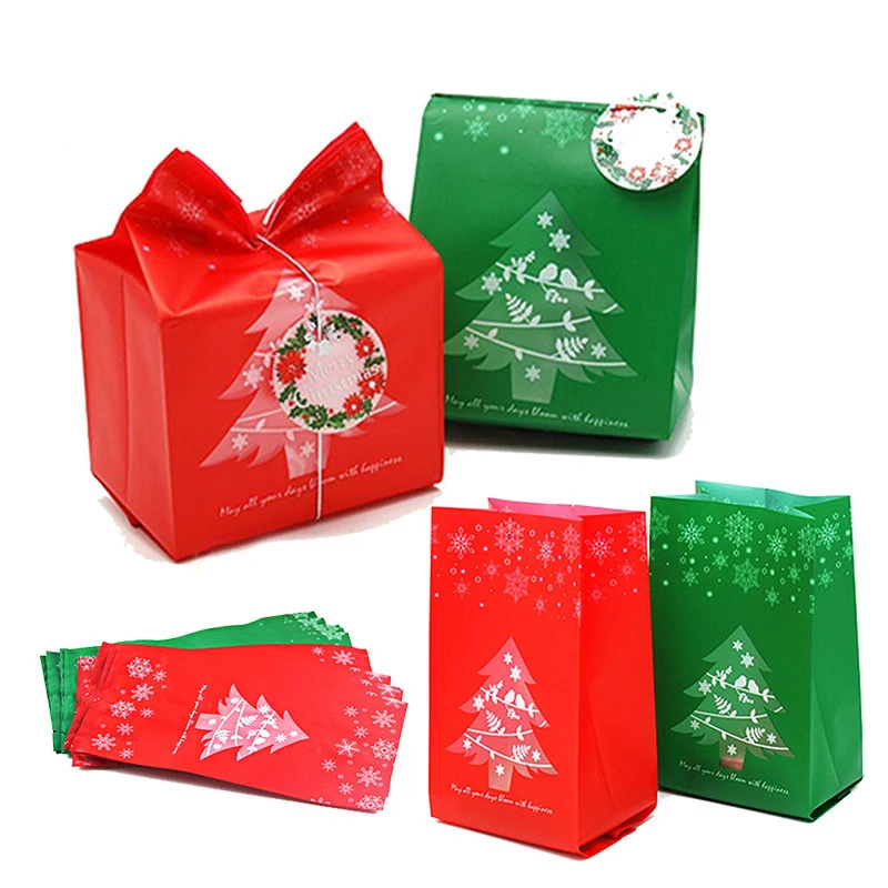 20 stücke rot grün Weihnachts baum Geschenk beutel Frohe Weihnachten Backen Verpackung Tasche Süßigkeiten Tasche 2024 navidad natal Neujahr Dekor nach Hause Image