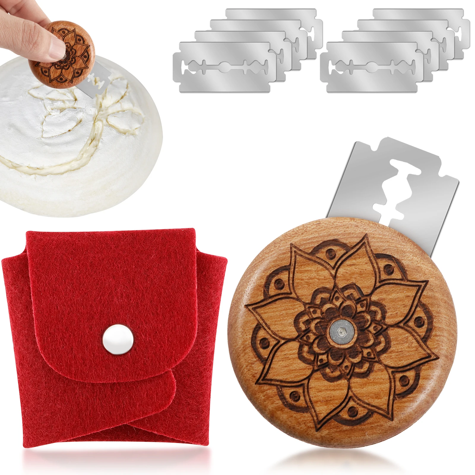 Rundes Brot-Lame, handgefertigtes Brot-Score-Messer mit 10 Edelstahlklingen, Scorer für Sauerteigbrot Image