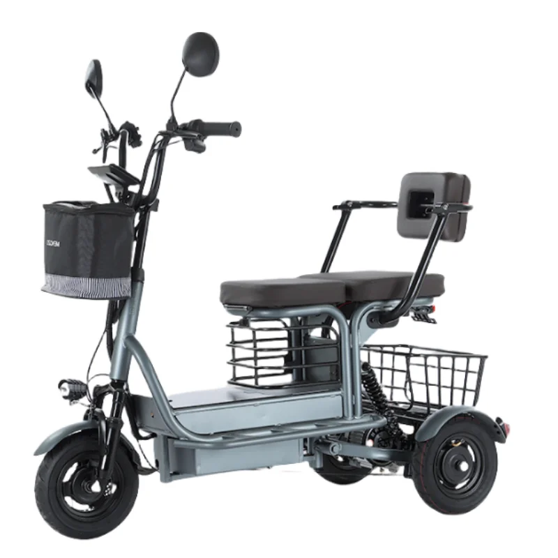 Leistungsstarkes Eltern-Kind-Elektro-Dreirad für Erwachsene, 3-Rad-Fahrzeug für Senioren, 2 Sitze, 800W, herausnehmbarer Akku, große Reichweite, Elektro-Scooter, 60 km Image