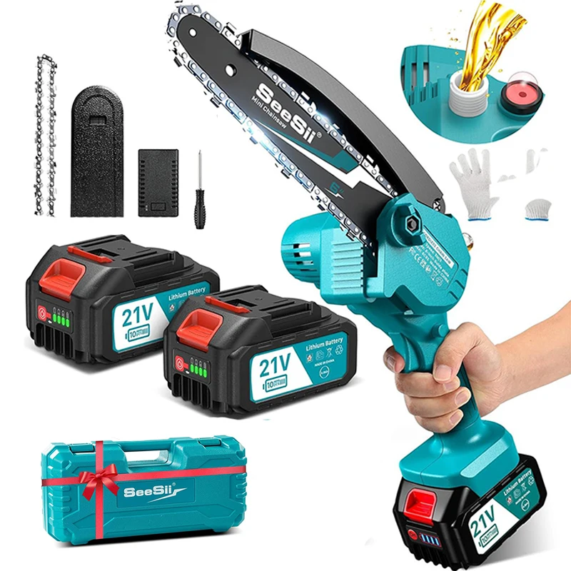 Seesii 15,2 cm elektrische Säge, 6 Zoll, kabellose Mini-Kettensäge, wiederaufladbar, Holzbearbeitung, Garten, Astsäge für Makita 18 V Akku ﻿ Stift Image