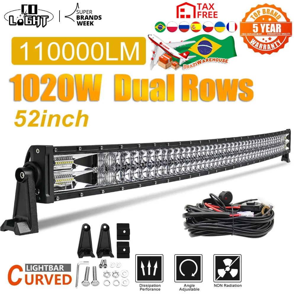 CO LIGHT 52" LED-Lichtleiste 1020W LED-Arbeitsscheinwerfer 12V 24V Spot Flood Combo Beam für LKW Traktor SUV 4X4 4WD Offroad Barra Licht