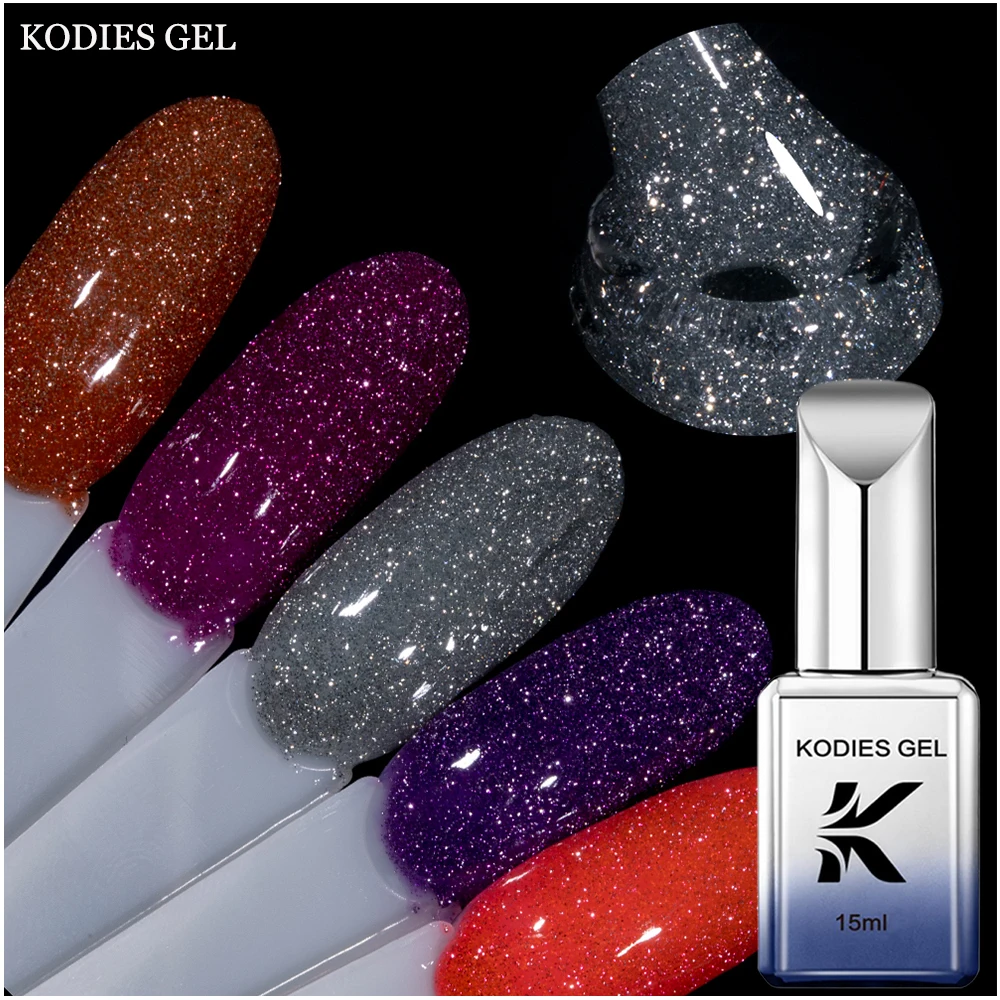 KODIES GEL Reflektierender Gel-Nagellack auf Gummibasis, Sparkle Shine, glitzernder Hybrid-Gel-Lack, semi-permanente UV-Grundfarbe, Gellak Image