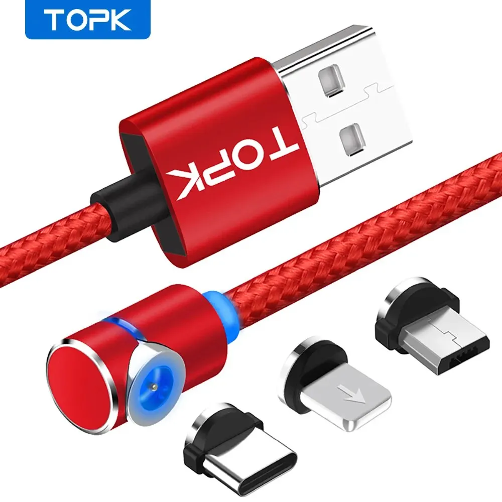 TOPK Magnetisches Ladekabel 360° ° Rotierendes magnetisches Telefonladekabel mit LED-Licht, 90 ° Winkelverbinder, geflochtenes Nylonkor Image