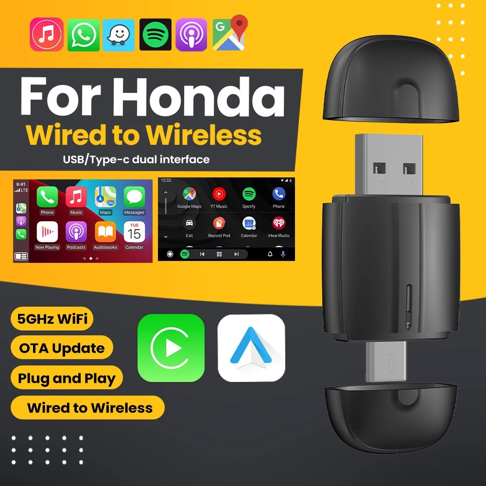 Drahtloser Android-Auto-Adapter CarPlay-Adapter Typ C 2-in-1 für Honda Accord Civic Ridgeline CR-V Pilot Odyssey Clarity Fit HR-V Image