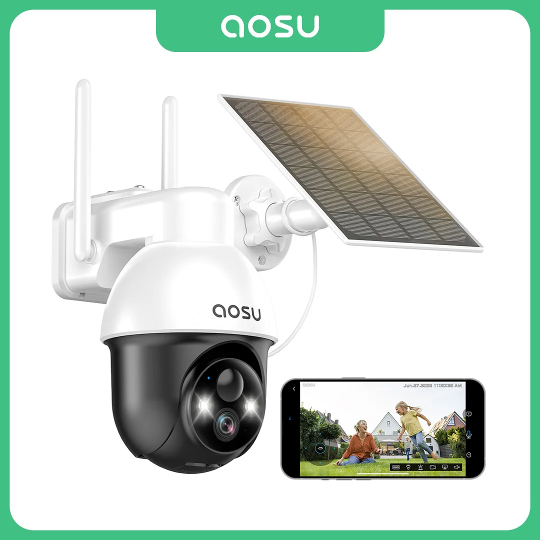AOSU 3MP PTZ Solar-Überwachungskamera, eingebauter Akku, kabellos, 2,4 GHz, WLAN-Kamera, PIR-AI-Erkennung, 2-Wege-Audio, Outdoor-CCTV-Kamera Image