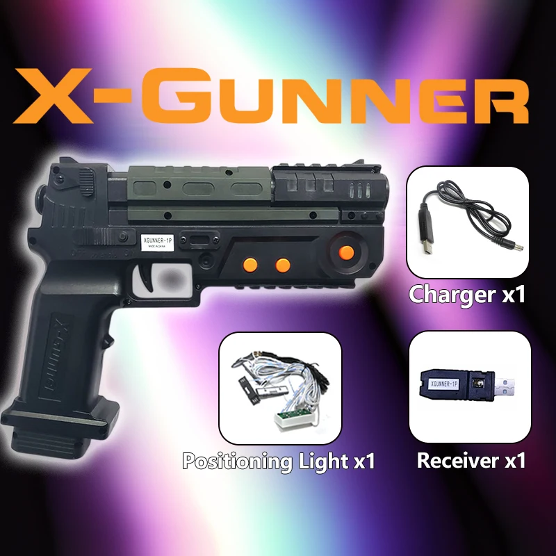 X-GUNNER Kabellose Lichtpistole für PC-Arcade-Simulator - 4-Spieler-Unterstützung, Abnehmbarer Magazin, Windows & Batocera Image