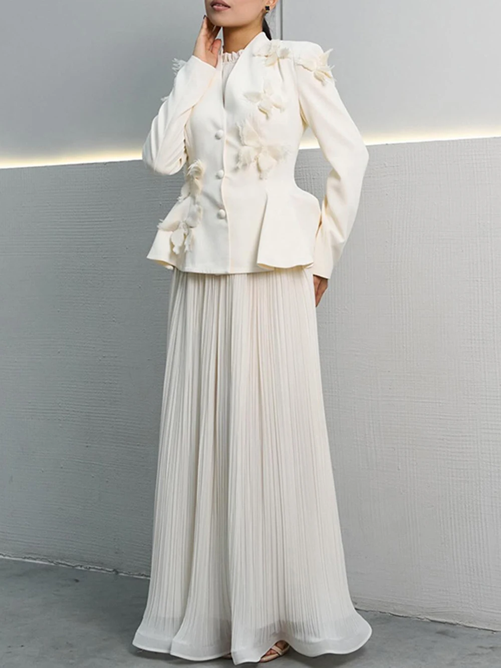 Modphy Elegantes Blazer-Plisseerock-Set für Damen mit Schleife, Einreihiger Jacke mit Schnürung am Rücken, Minirock, Zweiteiler 2026 Image