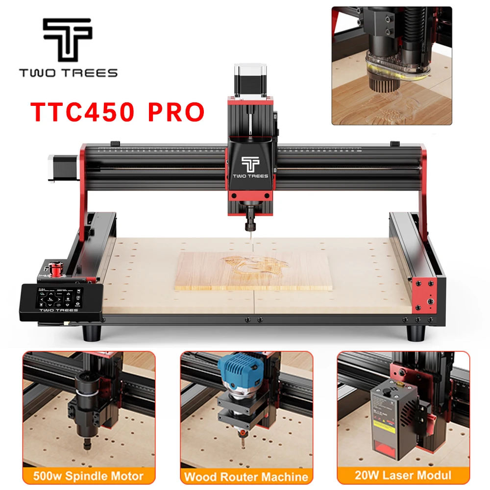 Twotrees 3-Achsen/4-Achsen CNC Router Fräsen Schneidemaschine TTC450 PRO Schmuck Graveur für Holz Acryl PCB PVC MDF Metall Image